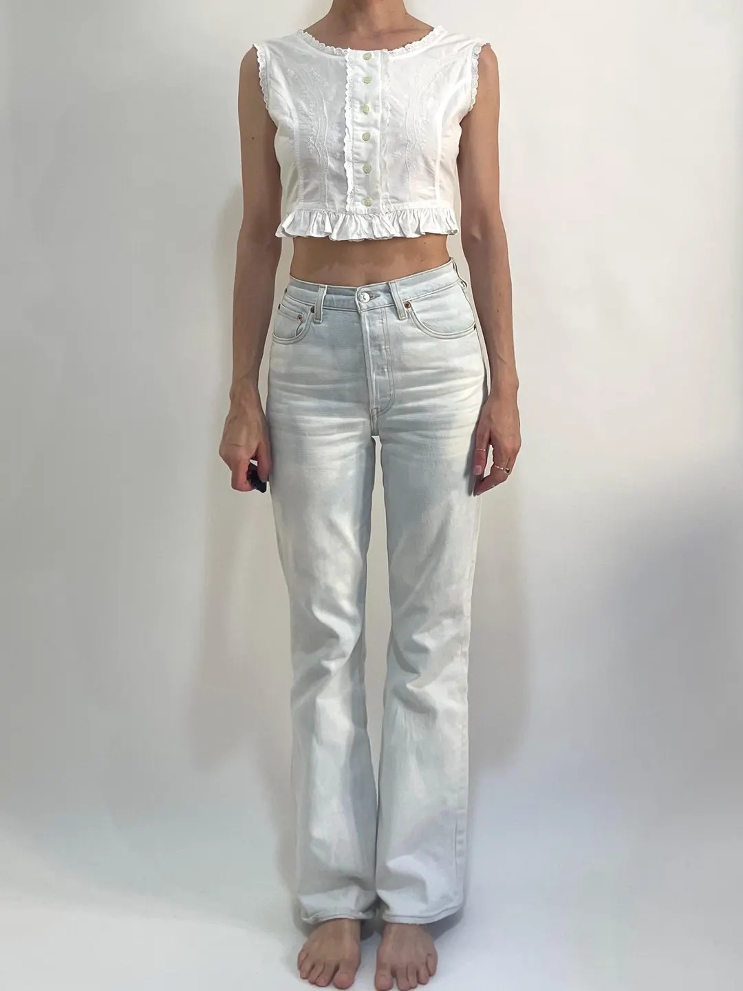 80s Giorgio Kauten White Cotton Lace Peasant Blouse Crop Top With Lace Back | Etsy (Global)