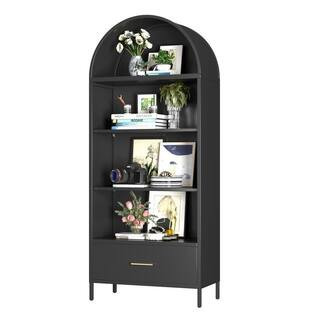 31 in. W x 73 in. H x 15 in. D Arch Metal Freestanding Cabinet,Metal Arch Bookshelf with 3-Shelves and 1-Drawer in Black | The Home Depot