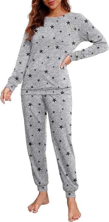 PrinStory Womens Pajama Set Long Sleeve Sleepwear Nightwear Soft Pjs Lounge Sets With Pockets | Amazon (US)