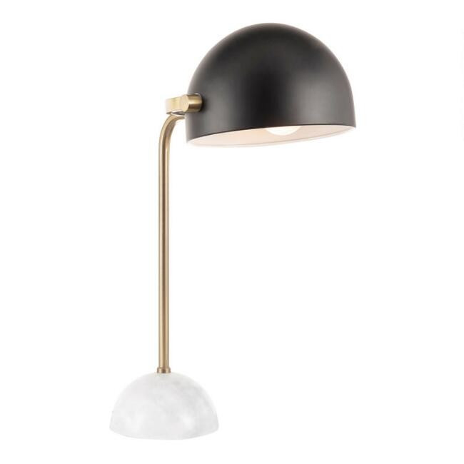 Black Metal and White Marble Adjustable Elodie Table Lamp | World Market