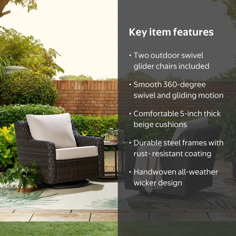 Better Homes & Gardens River Oaks Outdoor Swivel Gliders with Patio Covers, Set of 2, Dark Brown | Walmart (US)