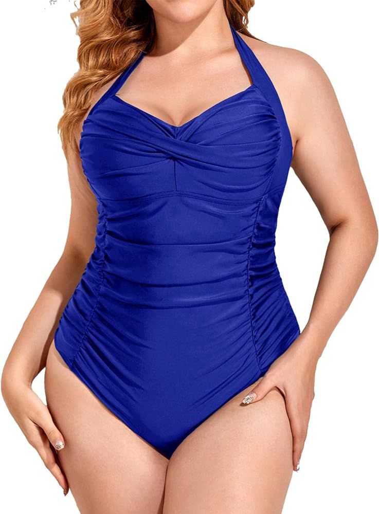 Yonique Plus Size Bathing Suit for Women One Piece Swimsuit Tummy Control Halter Tops for Women S... | Amazon (US)