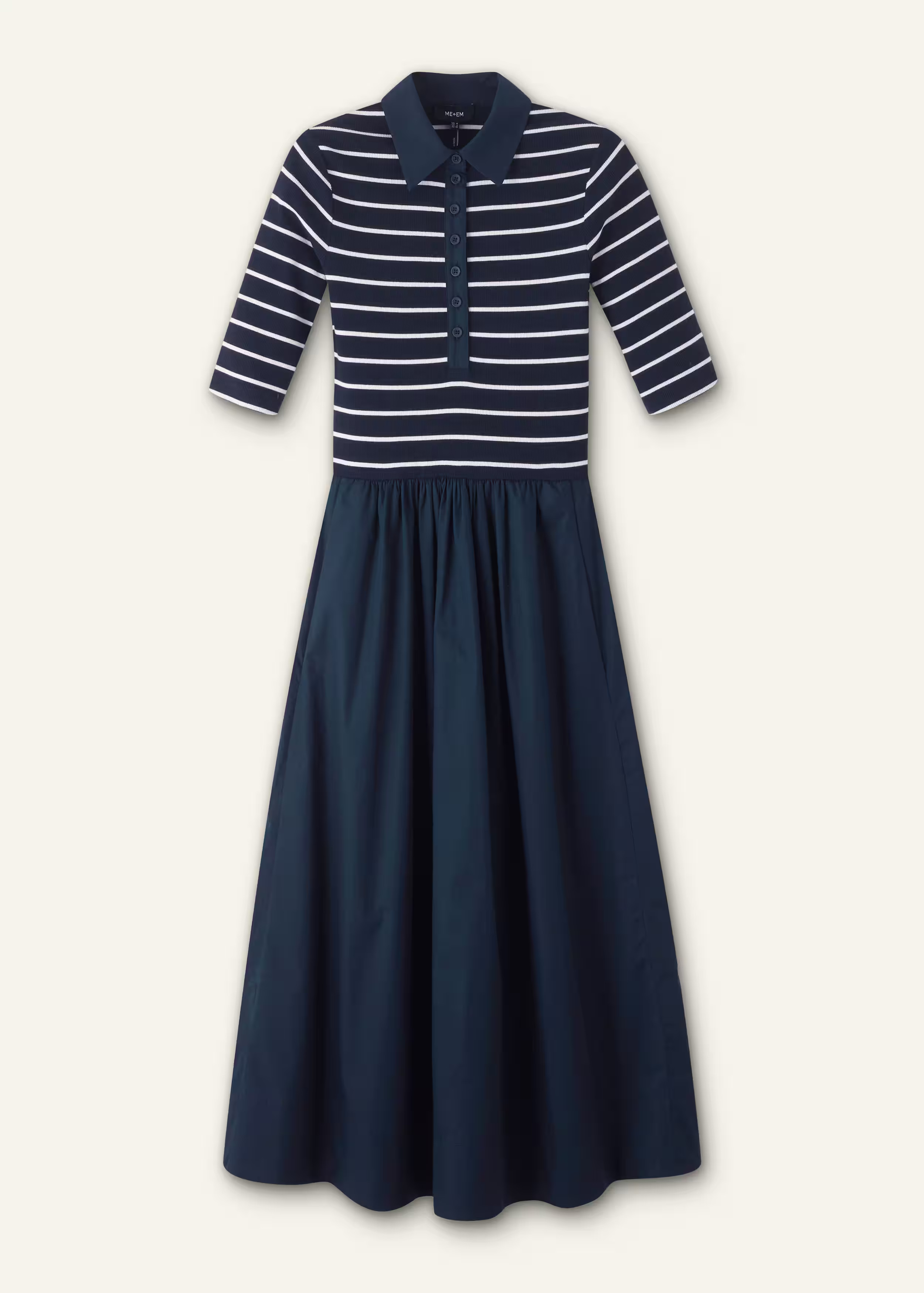 Mixed Media Shirt Collar Maxi Dress Mixed-Media Jersey | ME+EM Global (Excluding US)