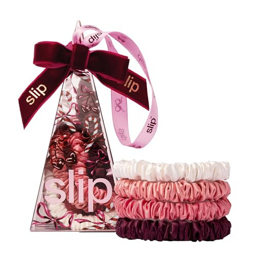 slip Skinny Scrunchies in Candy Cane Ornament Packaging: Anti-Crease, Anti-Breakage Slipsilk™ Design Protects Delicate Hair | Includes 4 Pure Silk Scrunchies | Amazon (US)