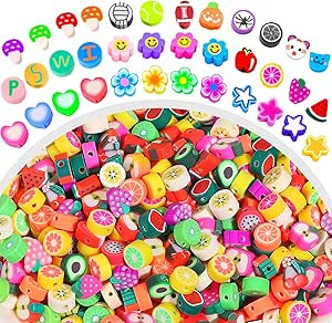 200 Pcs Fruit Clay Beads Charms for Bracelet Making Kit, Cute Flat Polymer Heishi Spacer Fruit Be... | Amazon (US)