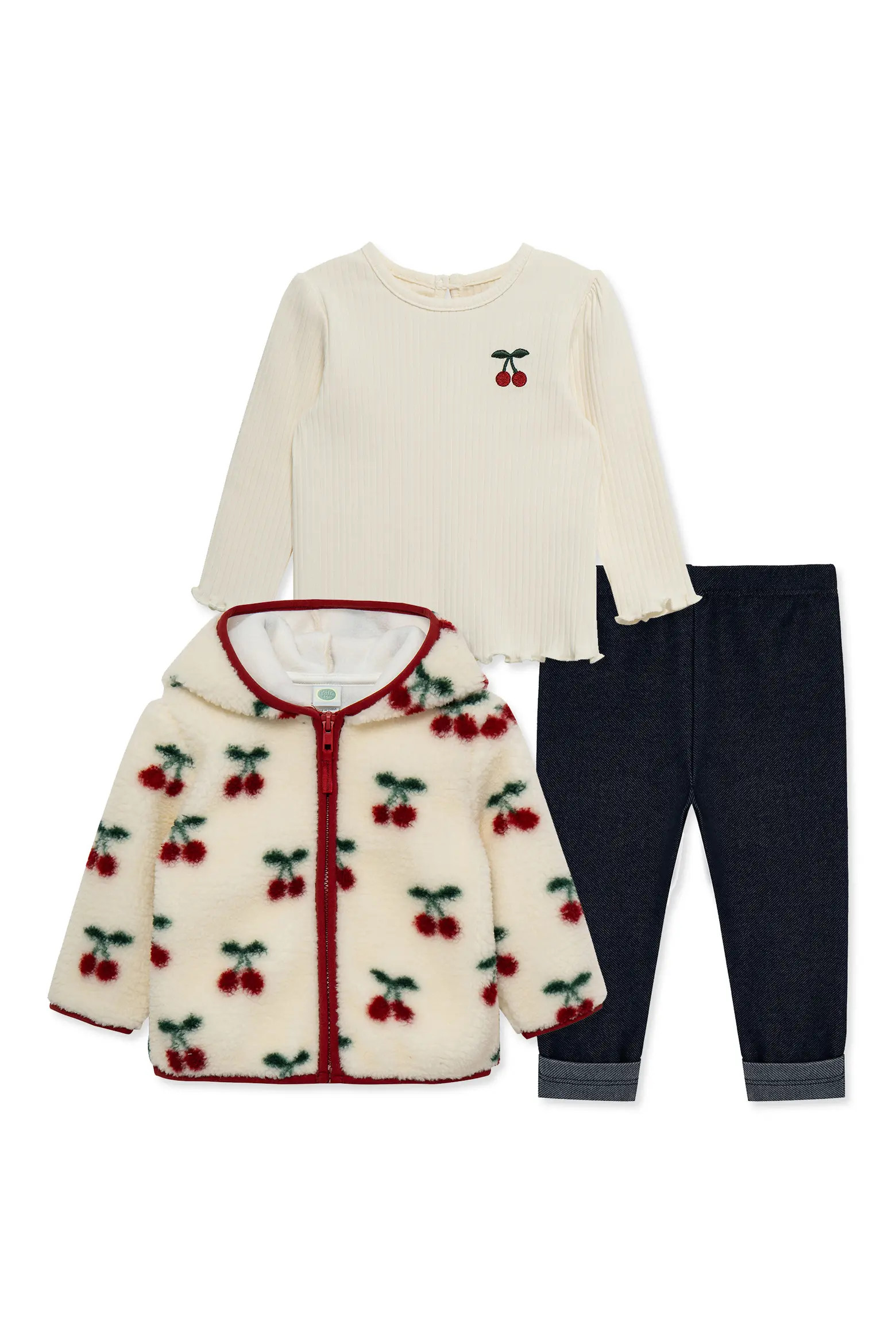 Cherry 3-Piece Rib Top, Knit Pants and Fleece Jacket Set (Women) | Nordstrom | Nordstrom