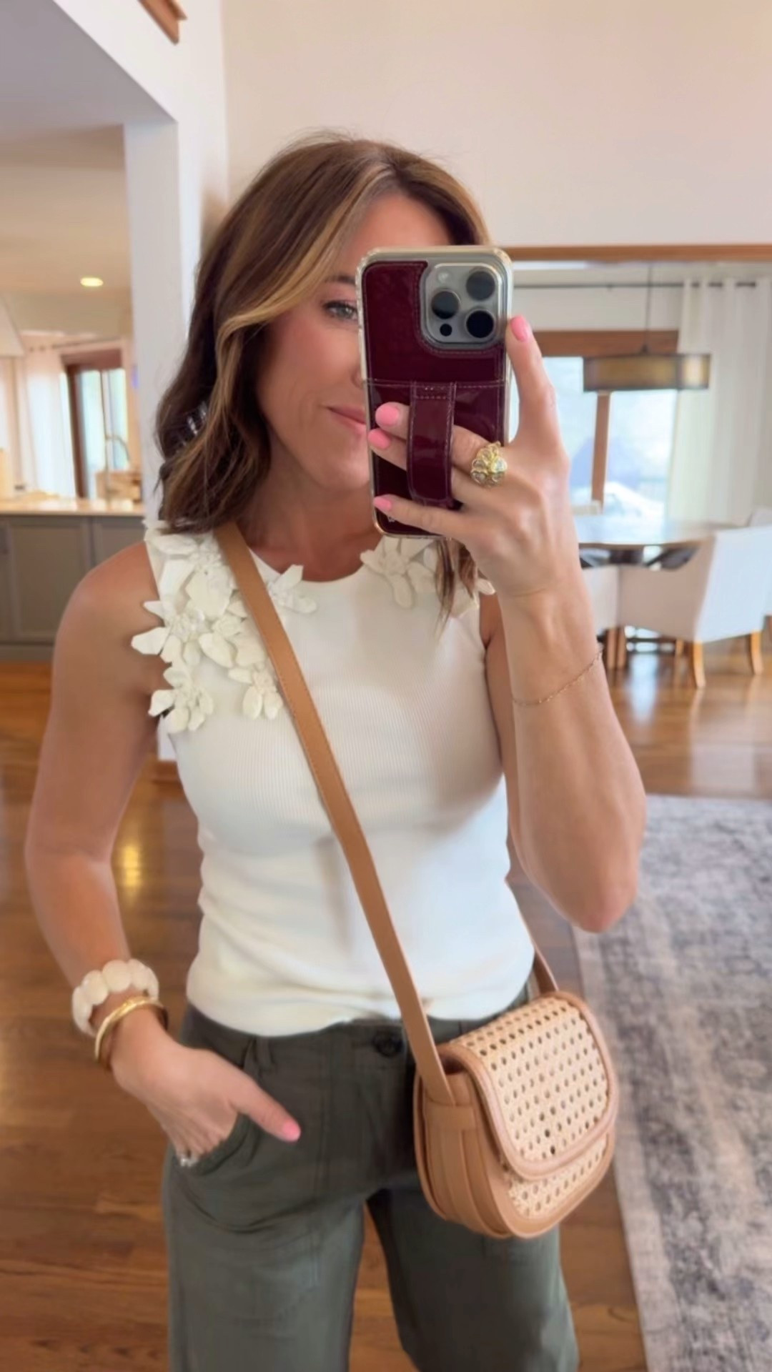 How fun is this 3D floral tank 😍
XS
Olive green utility pants down one size 

#LTKSeasonal #LTKmomlife