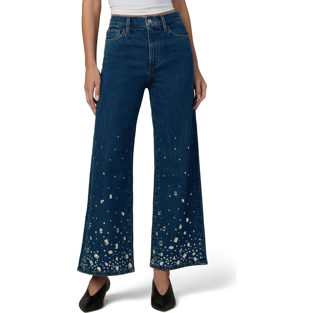 Joe's The Mia Stone Embellished Ankle Wide Leg Jeans in Crystal Sky at Nordstrom, Size 24 | Nordstrom