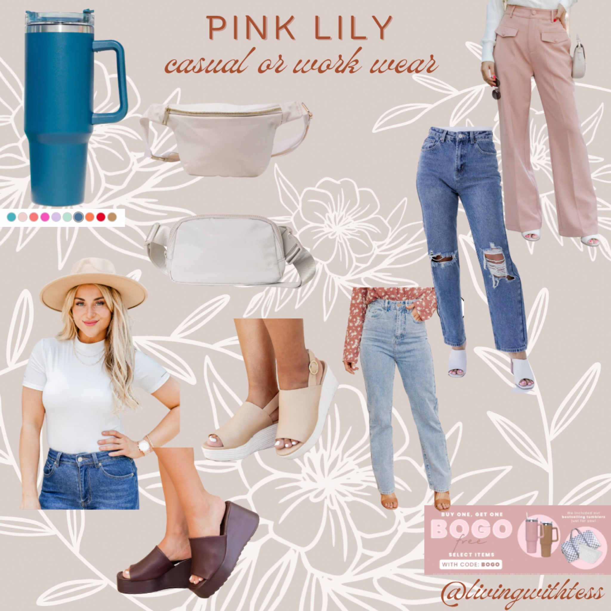 My favorite staples in my closet can be worn for a girls day or as a teacher at school. This body suit would be the perfect base for a teacher outfit or fun day outfit. All it takes is the swap of pants! You could even make it a Jeans Day Friday outfit by wearing it  nicer pair of jeans. The belt bags make the easiest accessory especially for a field trip, and the 40 oz. tumbler would be the perfect addition in one of your school colors! The options are endless. BONUS // all of these items are part of Pink Lily’s BOGO sale with code: BOGO. 🙌🏼👏🏼🎉

#LTKsalealert #LTKworkwear #LTKBacktoSchool