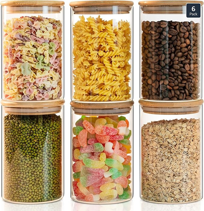 Liuruiyu Glass Food Storage Jars 6-Pack 37oz - 4x6 in-Clear Glass Food Canisters with Bamboo Lid ... | Amazon (US)