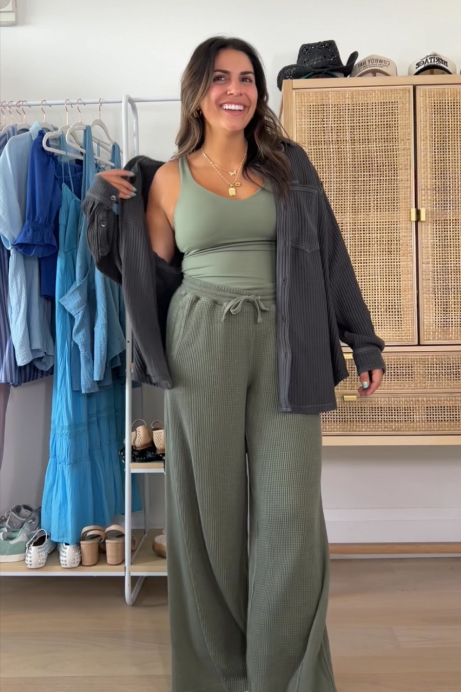 Go to comfy outfit from aerie! These waffle pants are amazing, lightweight but cozy. Paired with their real me tank - one of my faves bc it has a built in bra +* is full length. 

Added a waffle shacket on top to complete the look. This thing is one that I throw on everyday!! Size M in all 😊

#LTKBacktoSchool #LTKSaleAlert #LTKSeasonal