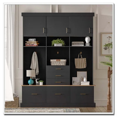 75'' H Entryway Hall Tree with Bench and Storage, 5-in-1 Modern Hall Tree with Coat Rack, 6 Drawers, 3 Cabinets and 3-Tier Top Storage | Wayfair North America