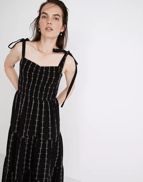 Lucie Tie-Strap Tiered Midi Dress in Jacquard Stripe | Madewell