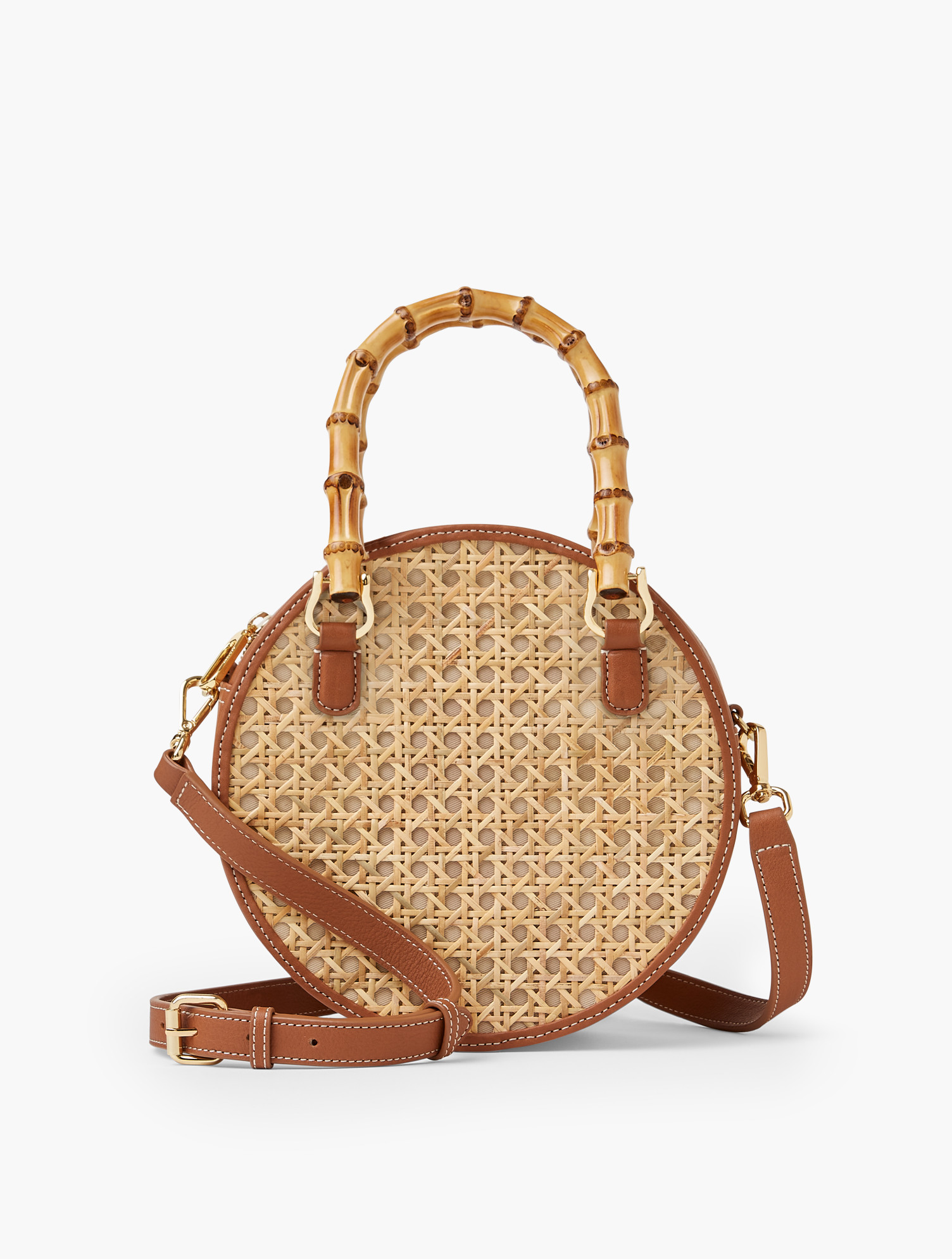Bamboo Handle Rattan Round Bag - Havana Tan - 001 Talbots | Talbots