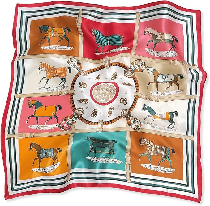 Silk Scarf Women Square Scarf Vintage Horse Pattern Lightweight Satin Small Scarf Neckerchief Ban... | Amazon (US)
