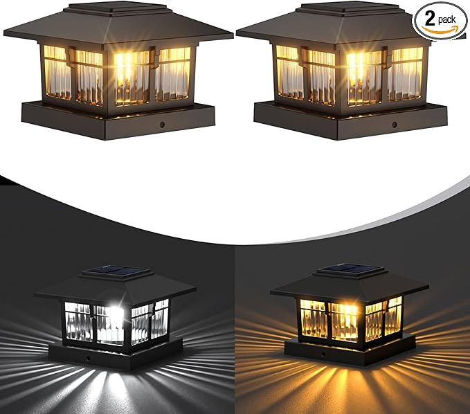 2 Pack 4x4 Solar Post Cap Lights, Fence Deck Post Lights Outdoor Solar Powered Waterproof with Tw... | Amazon (US)