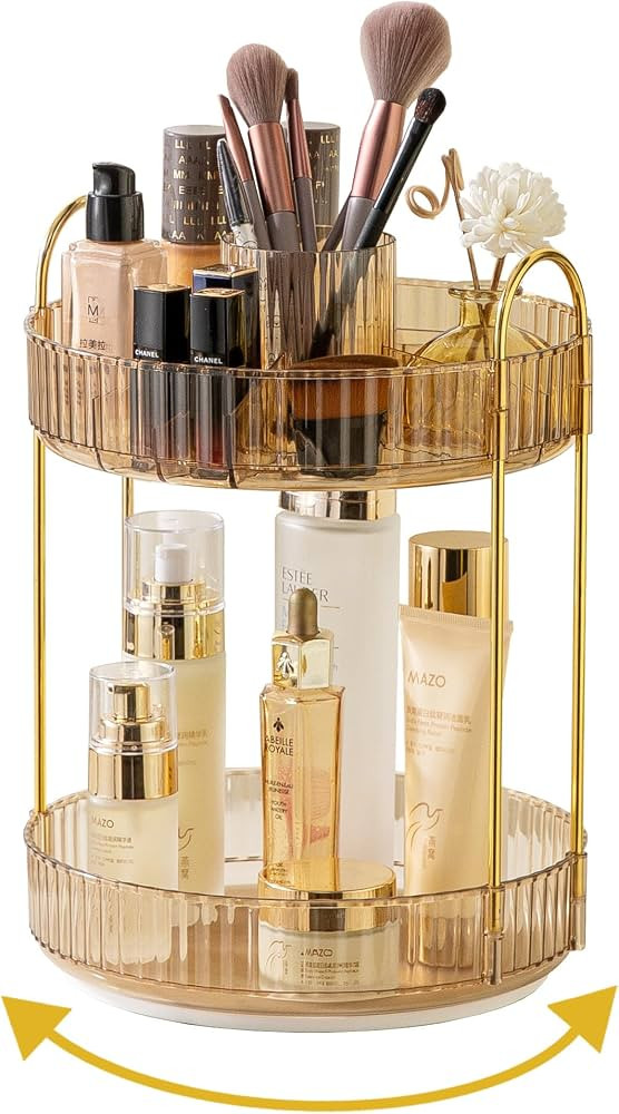 Asayuee 360 Rotating Makeup Organizer,2 Tier Large Capacity Make Up Organizers and Storage,Skinca... | Amazon (US)