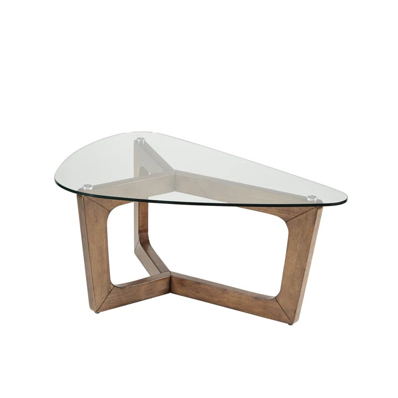 Menasha Triangular Glass Top Wood Frame Coffee Table | Wayfair Professional