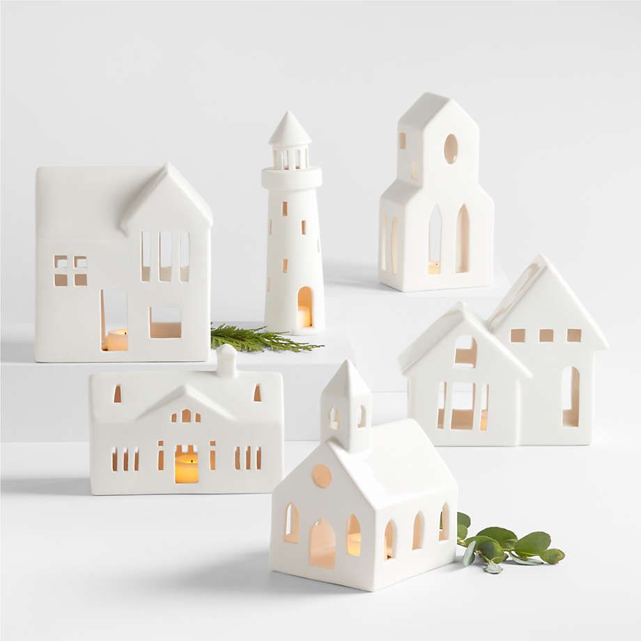 White Ceramic Holiday Church + Reviews | Crate & Barrel | Crate & Barrel
