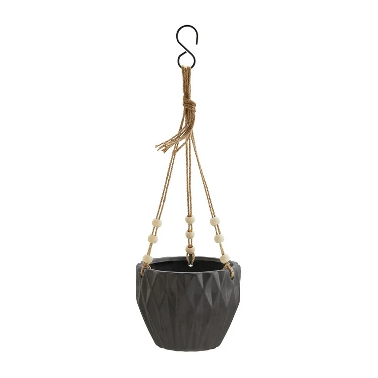 Better Homes & Gardens Black Mitali Round Ceramic Hanging Planter, 8" | Walmart (US)