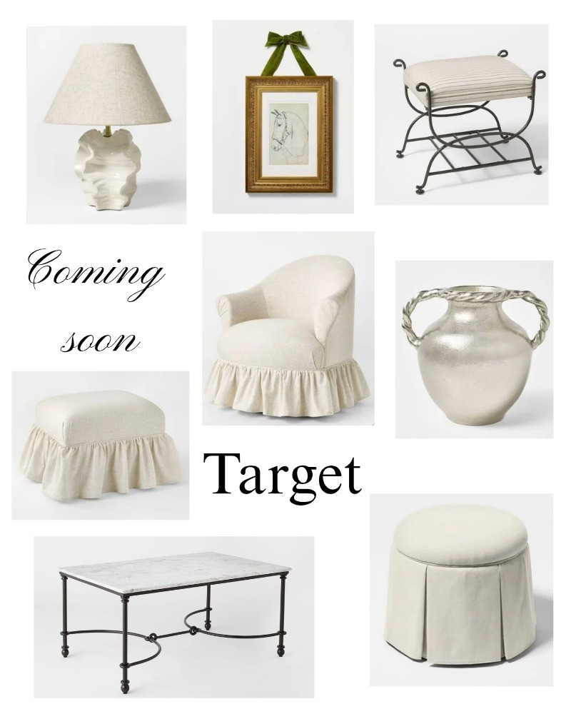 Target Sudio Mcee new arrivals coming December 28th. This might be my favorite collection yet. Pleaded ottoman, upholstered chair, table lamp, black metal bench, Silver vase, living room, bedroom, kitchen, entry, white, neutrals, Parisian style, french, modern, coastal, horse artwork.

#LTKHome #LTKSaleAlert