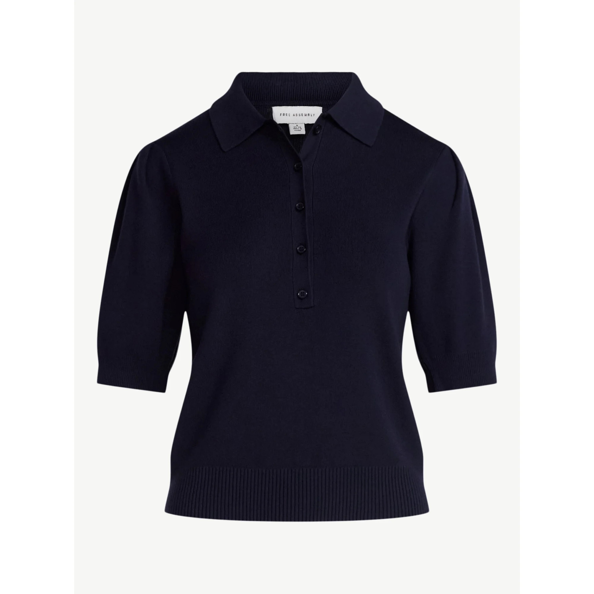 Free Assembly Women's and Women's Plus Collared Sweater Tee with Puff Sleeves, Lightweight, Sizes... | Walmart (US)