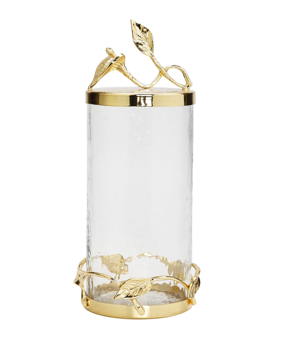 Classic Touch Hammered Glass Canister with Leaf Lid Large - Gold-Tone | Macy's