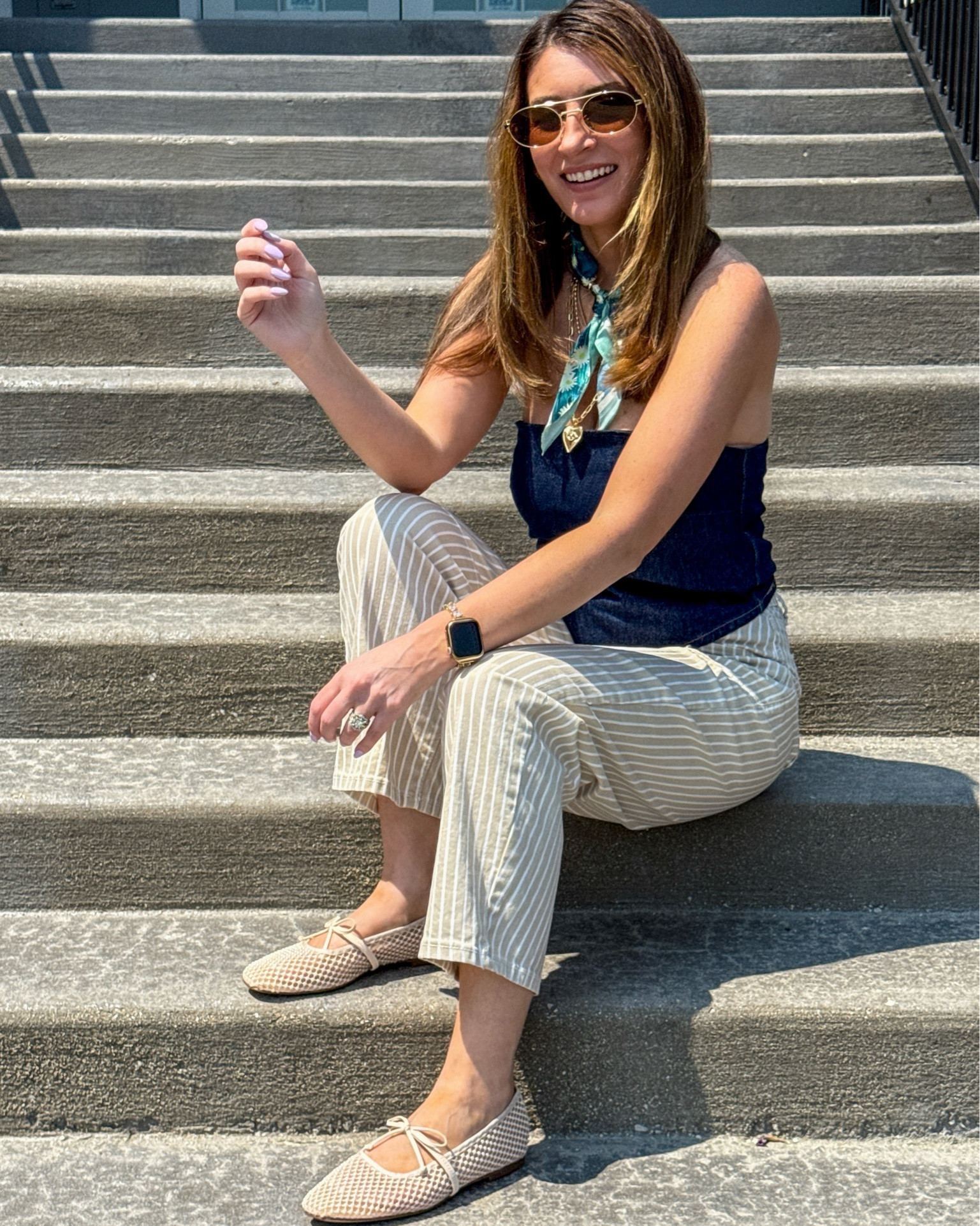 The prettiest pearl mesh ballet flats, perfect for transitioning from summer to fall

Love this denim bandana top! Wearing a size small

#LTKootd #LTKSaleAlert #LTKSeasonal