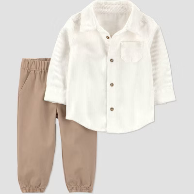 Carter's Just One You® Baby Boys' 2pc Button-Down Shirt and Pants Set - Cream Newborn | Target