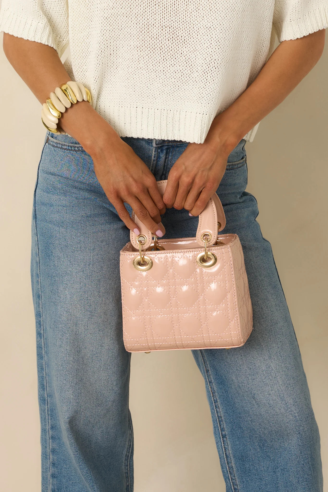 I Won't Tell Light Pink Faux Patent Leather Quilted Handbag | Red Dress