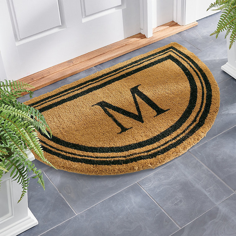 Monogrammed Coir Border Half Round Door Mat - D - Grandin Road | Grandin Road