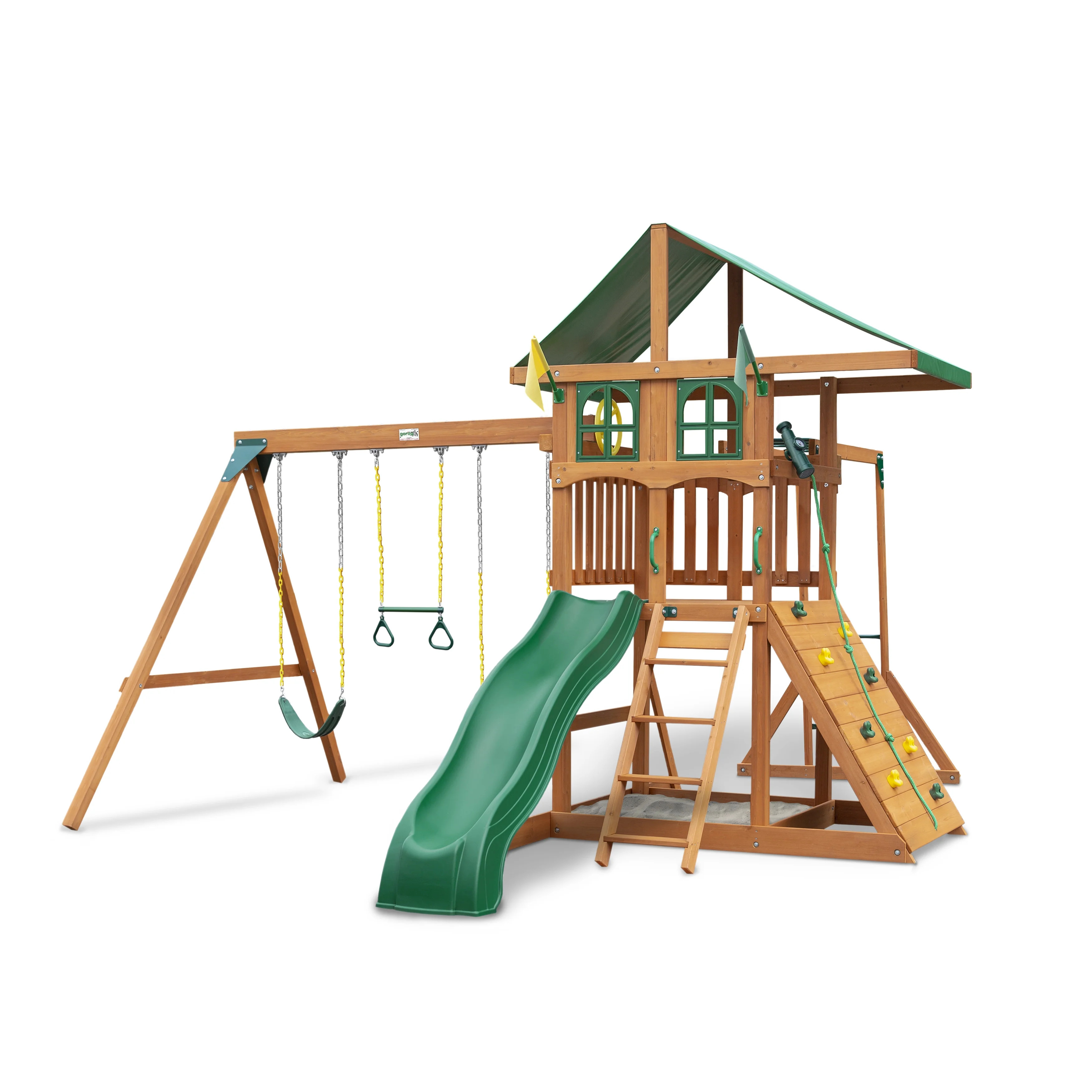 Gorilla Playsets Avalon Treehouse 01-1083 Wood Swing Set with Vinyl Canopy, Monkey Bars, and Rock... | Walmart (US)