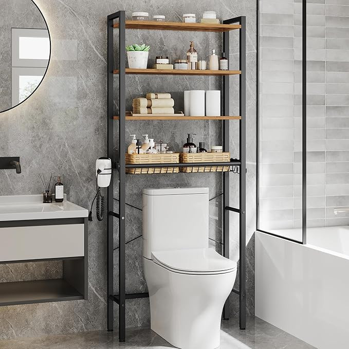 VASAGLE Over the Toilet Storage, Over Toilet Bathroom Organizer with Adjustable Shelves and Baske... | Amazon (US)