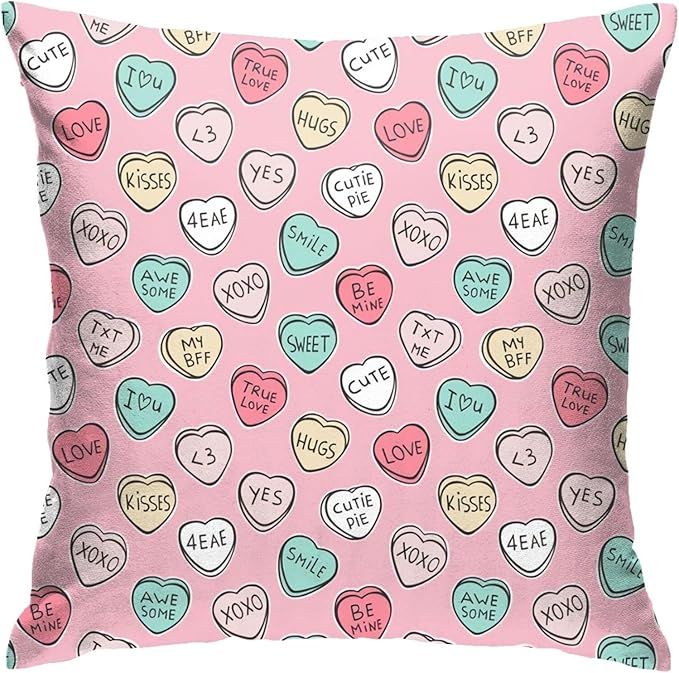 Conversation Candy Hearts Valentine Love On Pink Pillow Covers 18 X 18 Inch,Decorative Throw Pill... | Amazon (US)