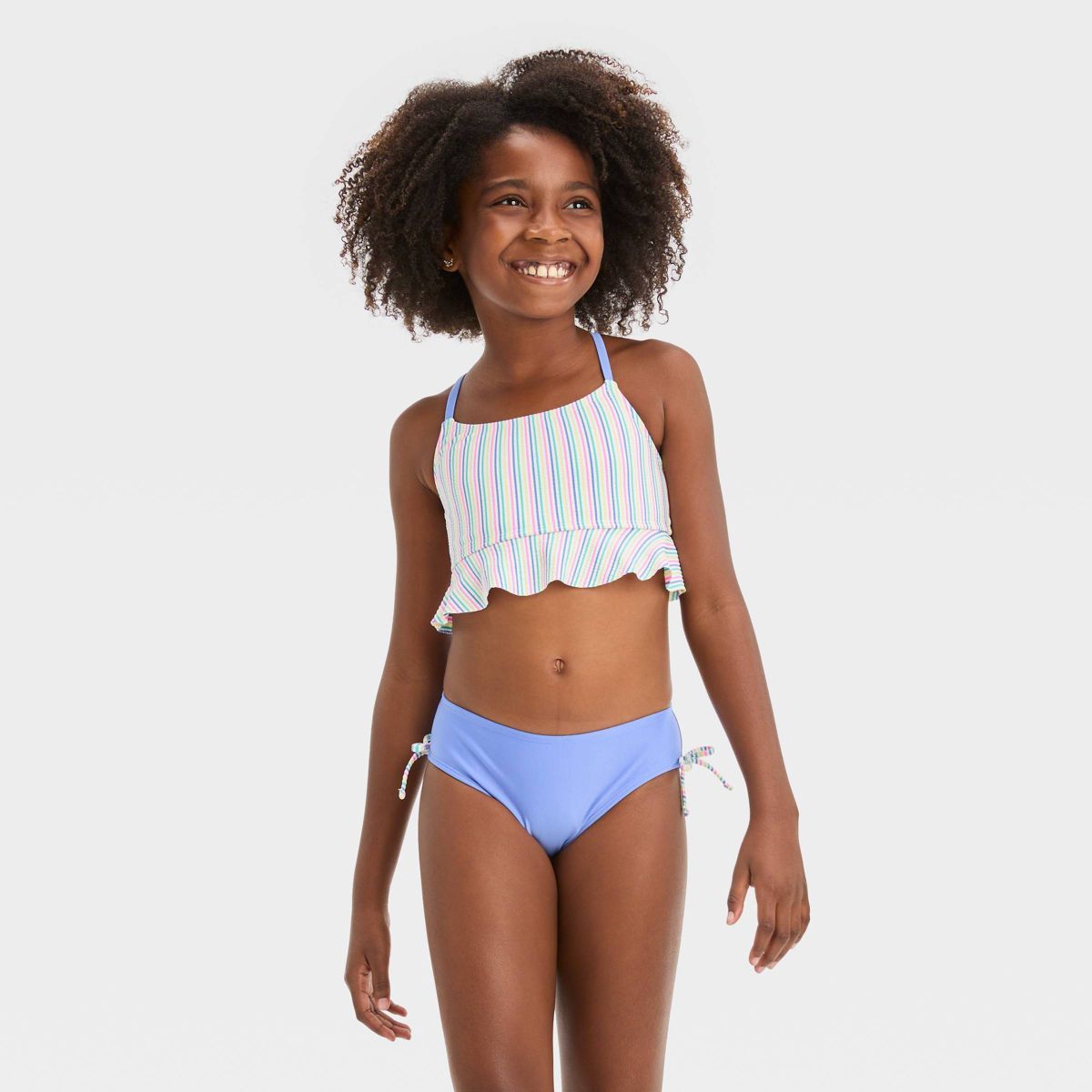 Girls' Seersucker Striped Midkini Set - Cat & Jack™ Blue M | Target