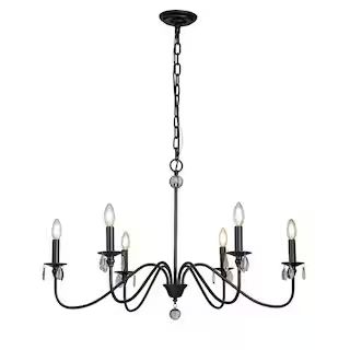 6-Light Farmhouse Candlestick Chandelier 35 in. Black Ceiling Lights Fixture with Crystal-Tear Dr... | The Home Depot