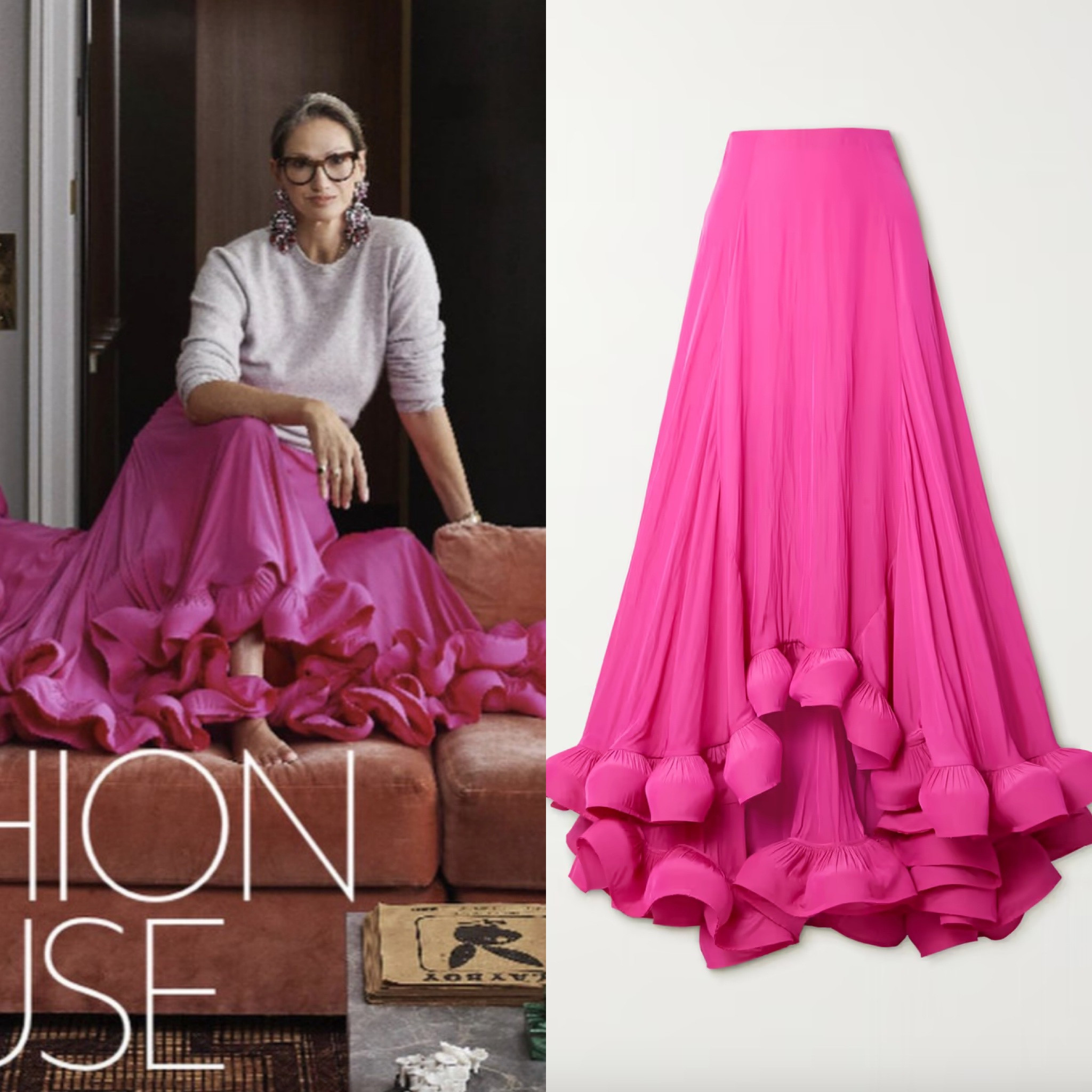 Jenna Lyons’ Pink Ruffle Maxi Skirt 📸= @jennalyonsnyc