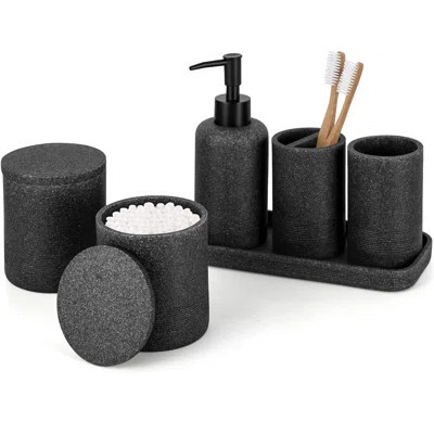 Beige Bathroom Accessories Set 6 Pcs, Countertop Vanity Organizer Bathroom Accessory Set | Wayfair North America