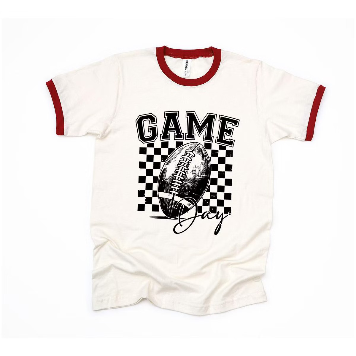 Simply Sage Market Women's Retro Football Game Day Short Sleeve Ringer Tee - L - VintageRed | Target