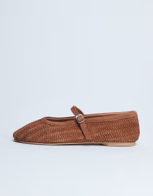 Topshop Bonnie woven real suede mary jane ballet flats in tan suede | ASOS | ASOS (Global)