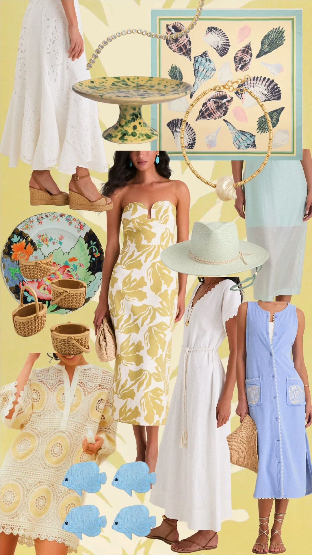 @Tuckernuck Summer! 

Dreaming of sun-soaked days by the water with a palette of sea glass blues, buttercream yellows, crisp whites, and woven textures. 🌊🐚✨

From eyelet dresses and breezy cover-ups to shell-inspired accessories and coastal entertaining pieces, this collection is giving classic seaside charm with a grandmillennial twist. These are the pieces I’m reaching for all summer long—whether it’s a beach vacation, coastal getaway, or simply bringing a little resort style home.

🐚 White eyelet maxi dress
🐚 Blue shell pocket midi dress
🐚 Buttercream floral strapless midi dress
🐚 White scalloped waist-tie dress
🐚 Buttercream lace cover-up tunic
🐚 Sea glass knit midi dress
🐚 Raffia wedge sandals
🐚 Mint woven sun hat
🐚 Gold shell necklace
🐚 Pearl chain bracelet
🐚 Woven wicker basket bags
🐚 Floral chinoiserie-inspired plate
🐚 Shell print cocktail napkins
🐚 Speckled ceramic pedestal cake stand
🐚 Coastal fish décor accents


#LTKStyle #LTKFinds #TheBrokeBrooke #GrandmillennialStyle #CoastalStyle #CoastalGrandmillennial #ResortStyle #SummerStyle #ClassicStyle #SeasideLiving #CoastalDecor #SummerFashion #BeachHouseStyle #TraditionalStyle #VacationStyle

#LTKSeasonal