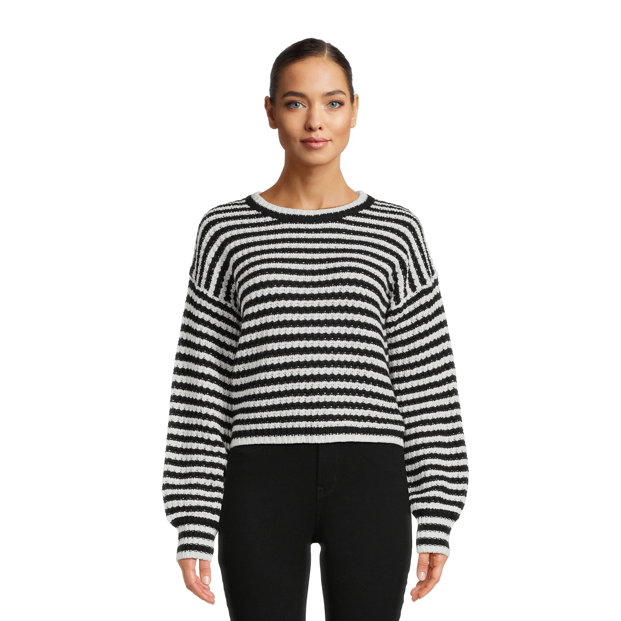 Derek Heart Juniors Striped Drop Shoulder Sweater, Midweight | Walmart (US)