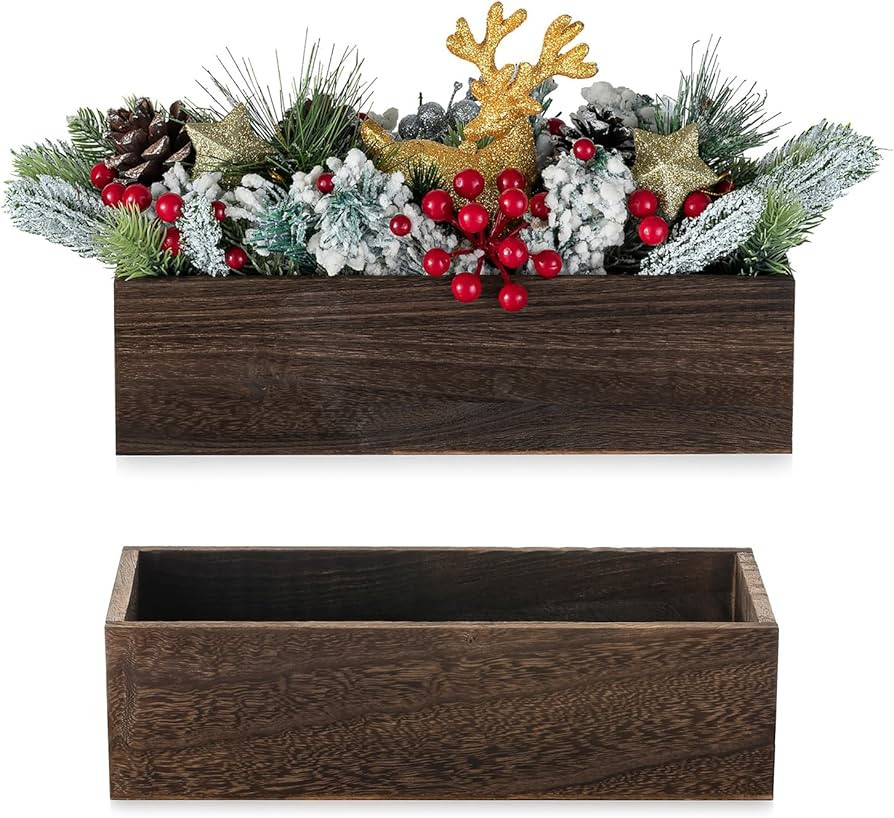 NUPTIO Wooden Box Centerpiece for Table: 2 Pcs 11.8" Long Wood Rectangle Planters - Farmhouse Flo... | Amazon (US)