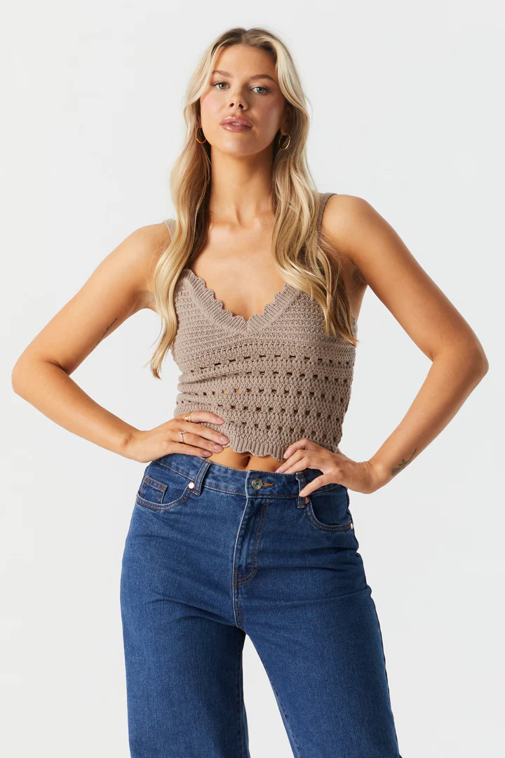 V-Neck Crop Crochet Tank | Urban Planet