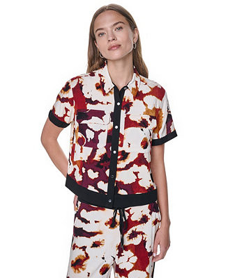Women's Printed Short-Sleeve Camp Shirt | Macy's