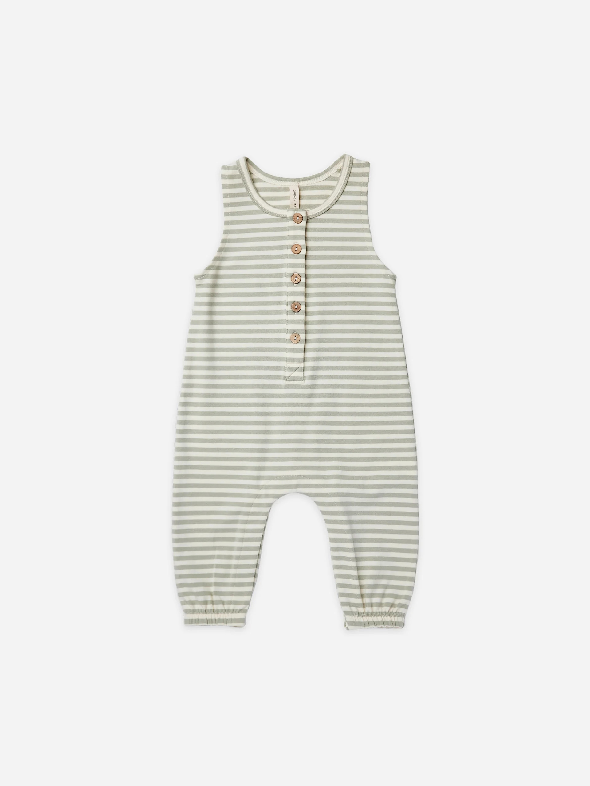 sleeveless jumpsuit | pistachio stripe | Quincy Mae