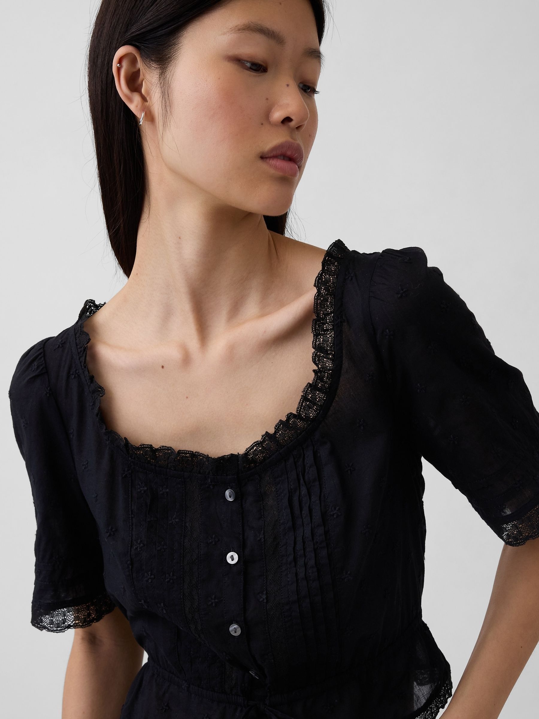 Black Lace-Trim Peplum Top | Gap | GAP UK