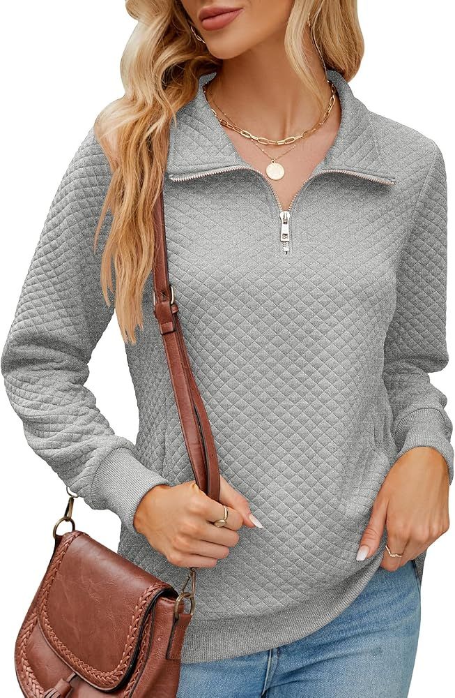 AKEWEI Women Half Zip Sweatshirts Lightweight Quilted Pullover Sweaters Casual Long Sleeve Tops W... | Amazon (US)