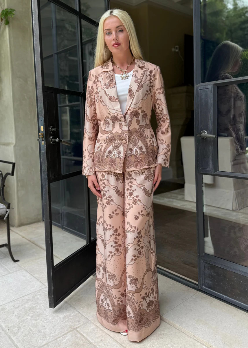 Paloma Peach Floral Printed Silky Pants | Benaar La