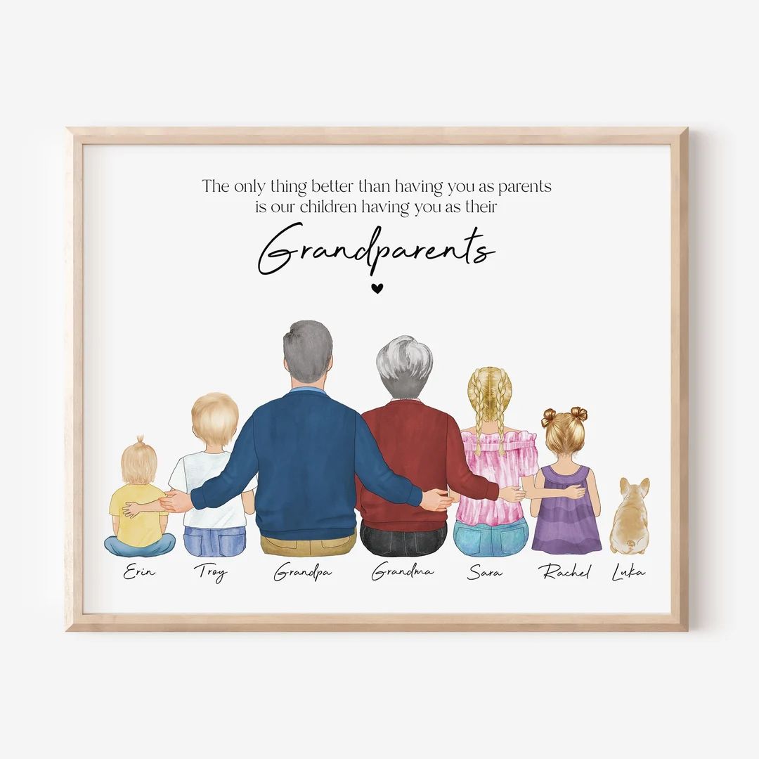 Christmas Gift for Grandparents, Custom Family Portrait Illustration, Grandma Grandpa Gift from G... | Etsy (US)